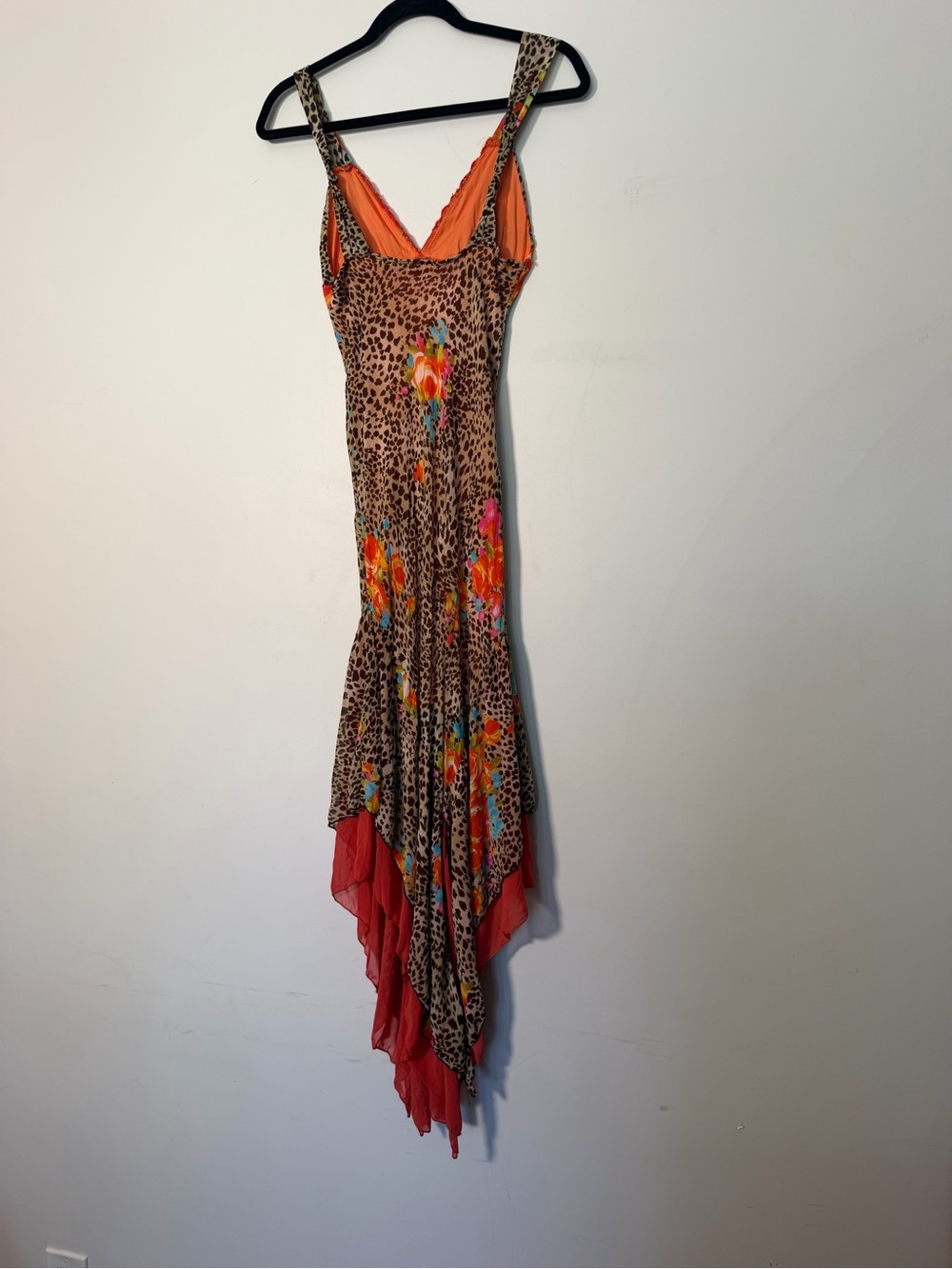 Leopard Floral Handkerchief Maxi Dress in Orange